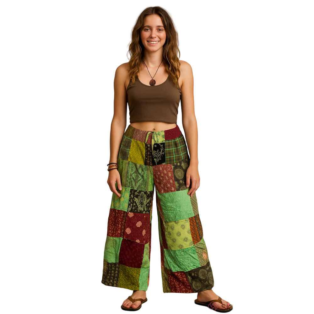 Patchwork Wide Leg Pants One Size - image 1